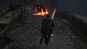 Lords of the Fallen best farming spots for Vigor: a player fights a Ruiner on a bridge.