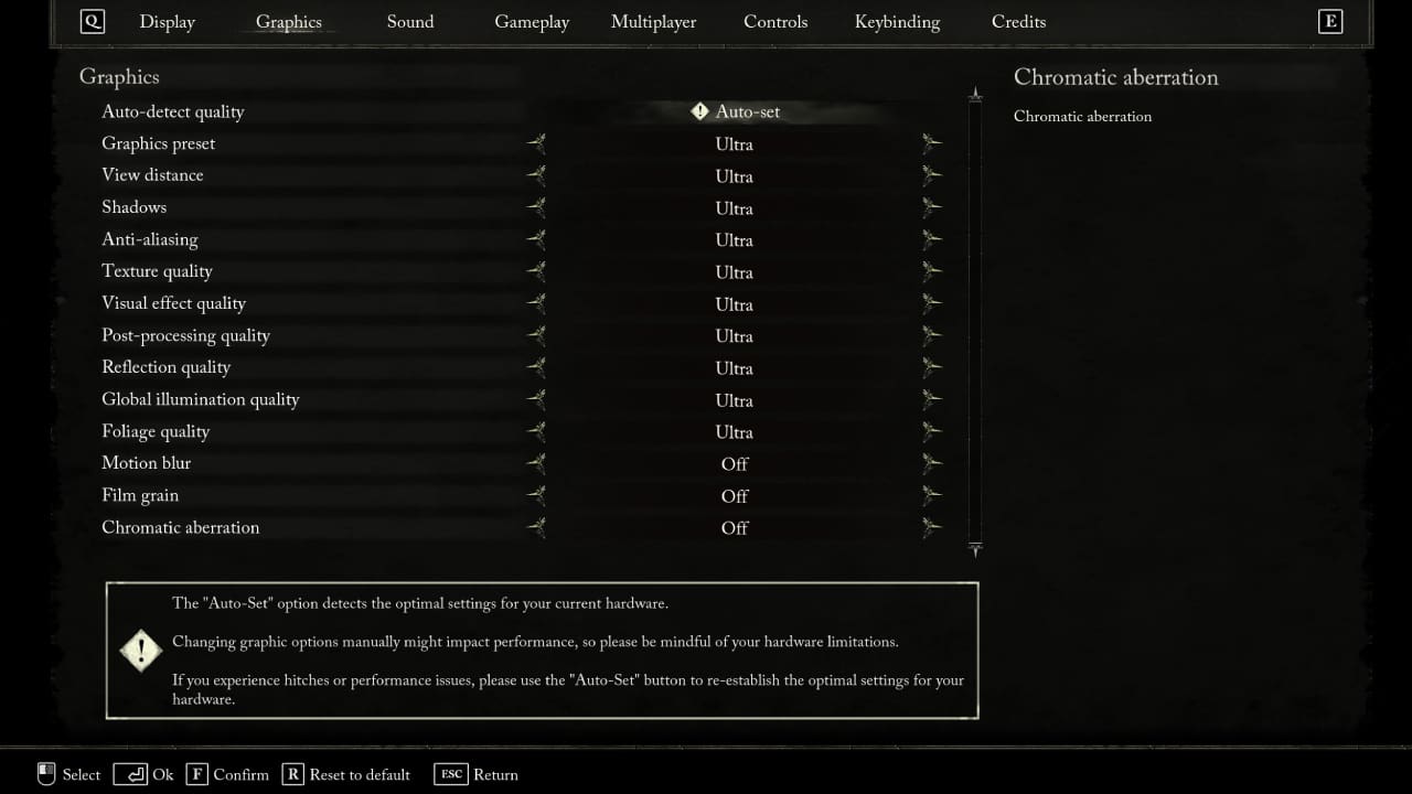 Lords of the Fallen best graphics settings: The graphics tab in the settings menu, set up to match the description of the best graphics settings.