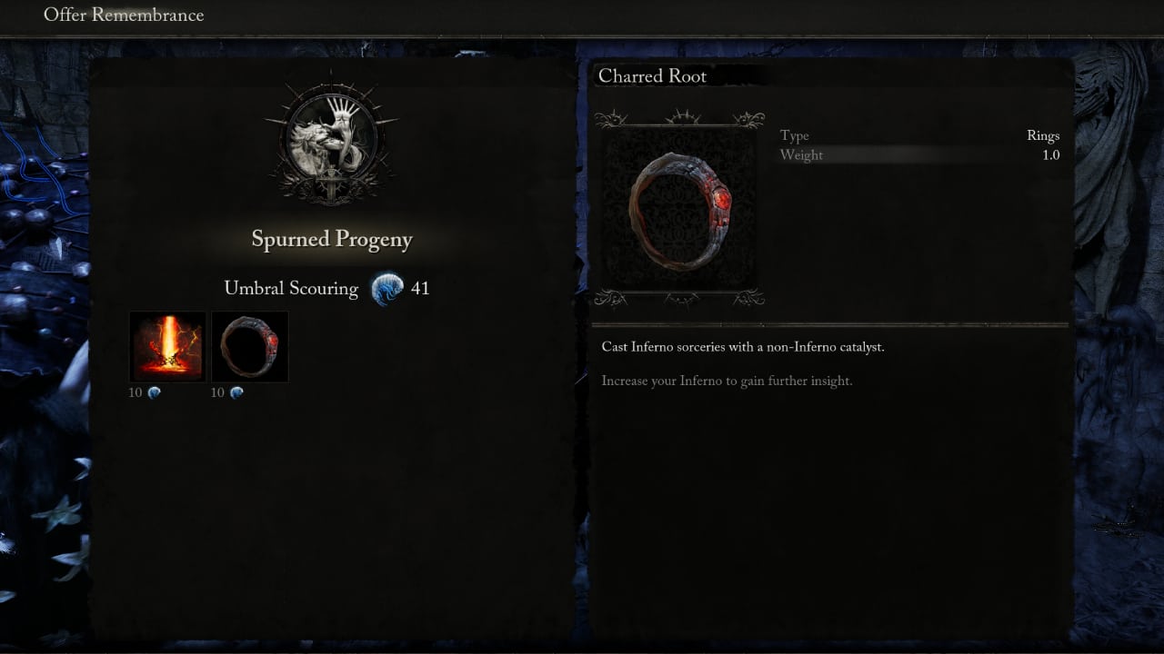 Lords of the Fallen best rings and where to find them: The Charred Root in the Remembrance menu.