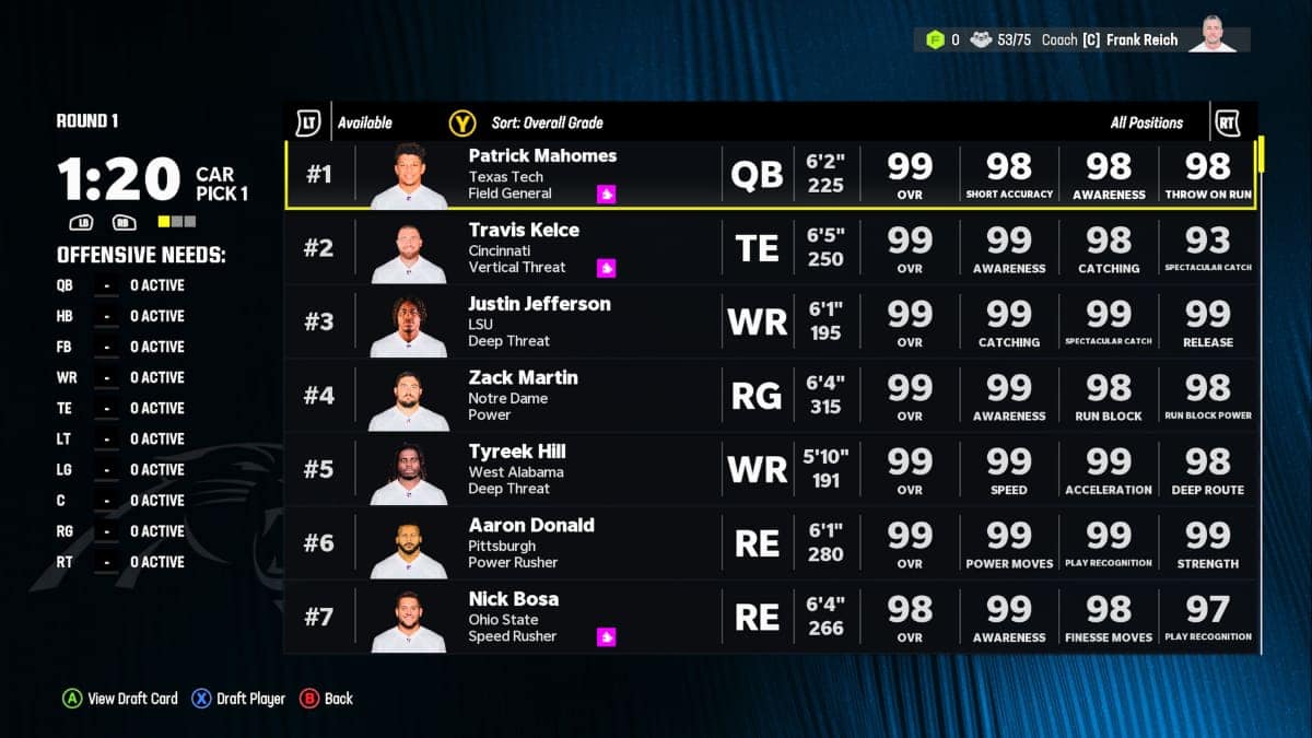 A screenshot of an NFL player stats screen featuring Madden 24.