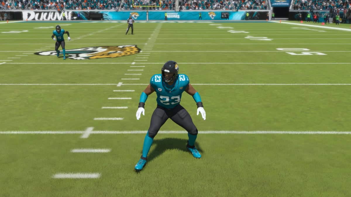 The Jacksonville Jaguars player, featured in Madden 24's Team of the Week 7, is running on the field.
