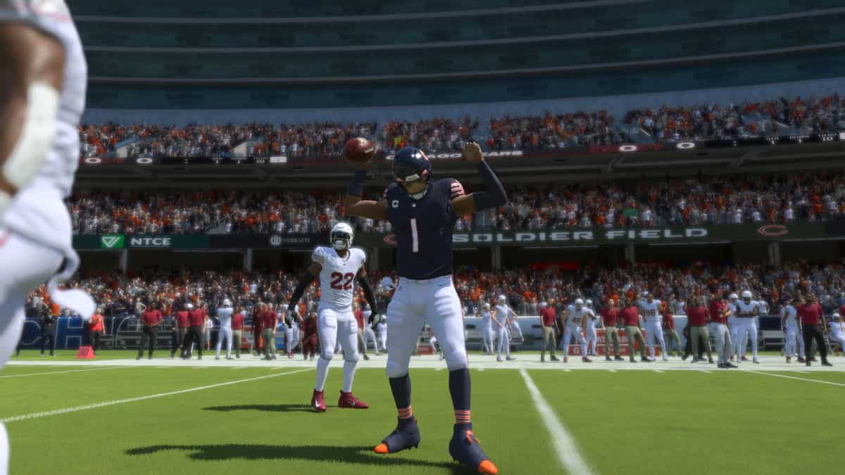 The Chicago Bears play NFL football in the Madden 24 video game.