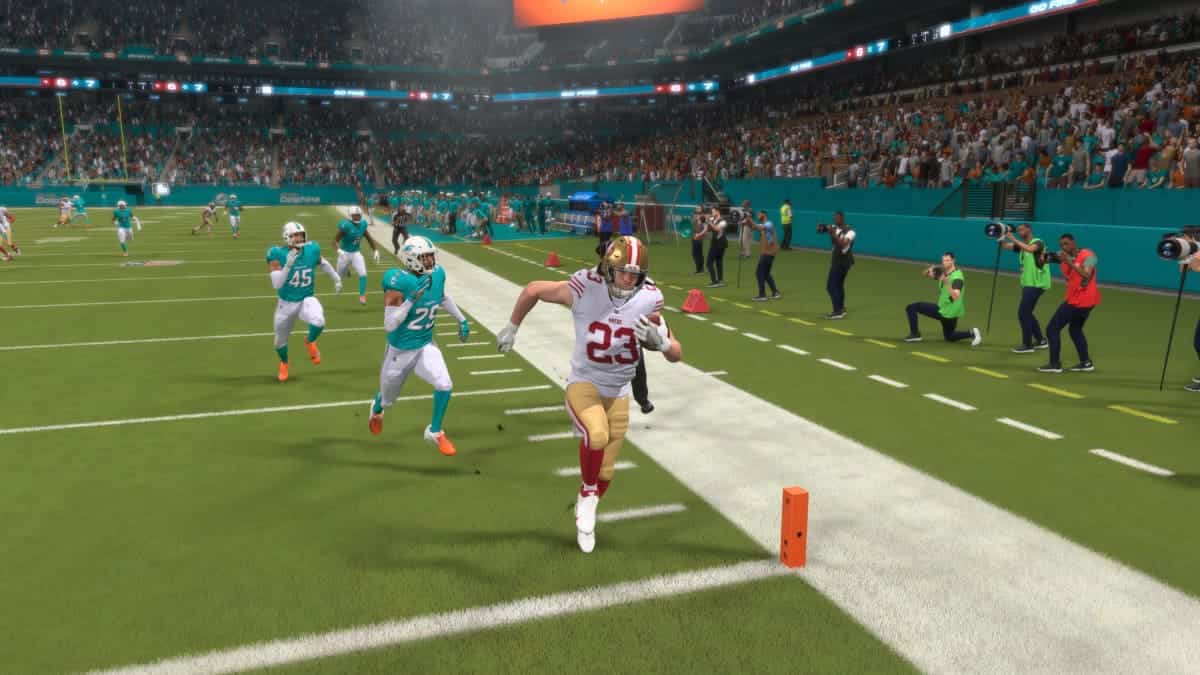 Madden 24, the latest installment of the popular NFL video game series, showcases exciting gameplay with running backs sprinting across the field.