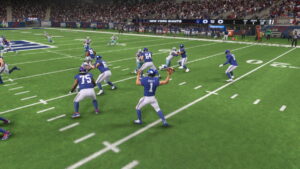 The New York Giants are playing football in Madden 24 video game.