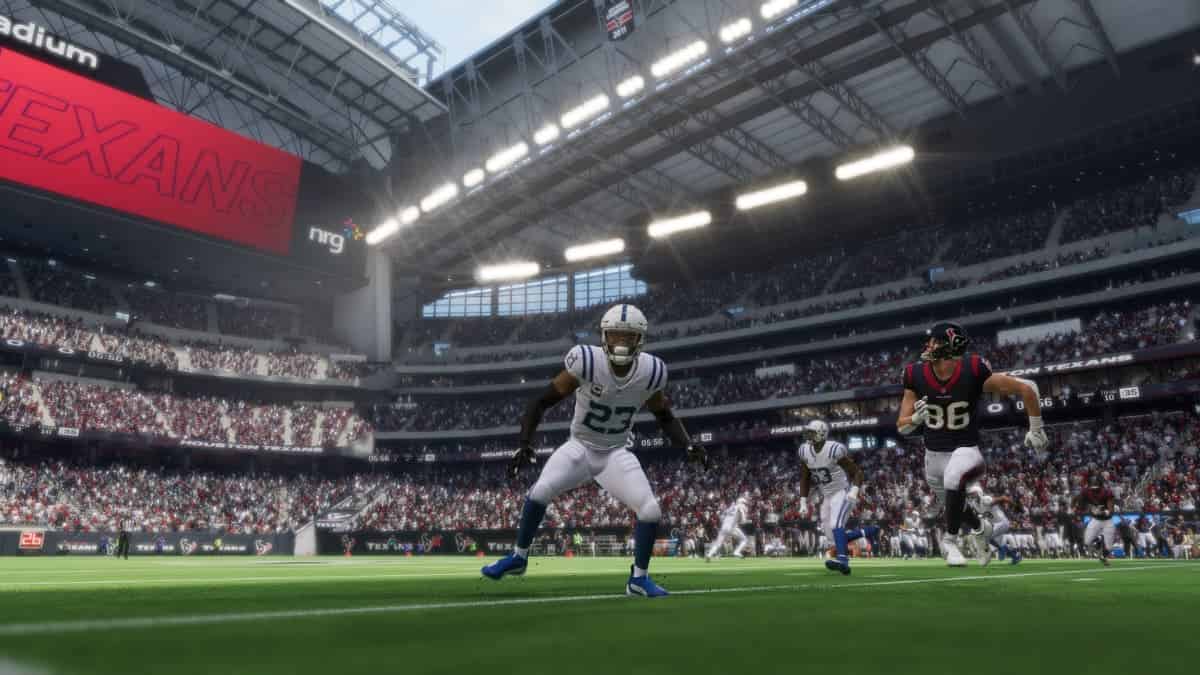 The nfl game is running in a stadium, featuring Madden 24.