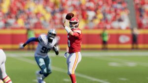 Madden 25 best QB ratings: Patrick Mahomes preparing to throw a pass.
