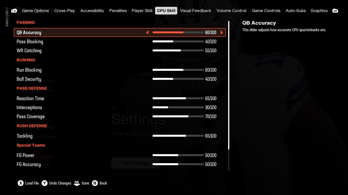 Madden 25 sliders: The best sliders for CPU Skill in Madden 25.