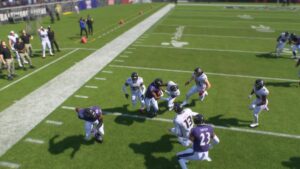 Madden 25 how to stiff arm: Justice Hill shoves a defender