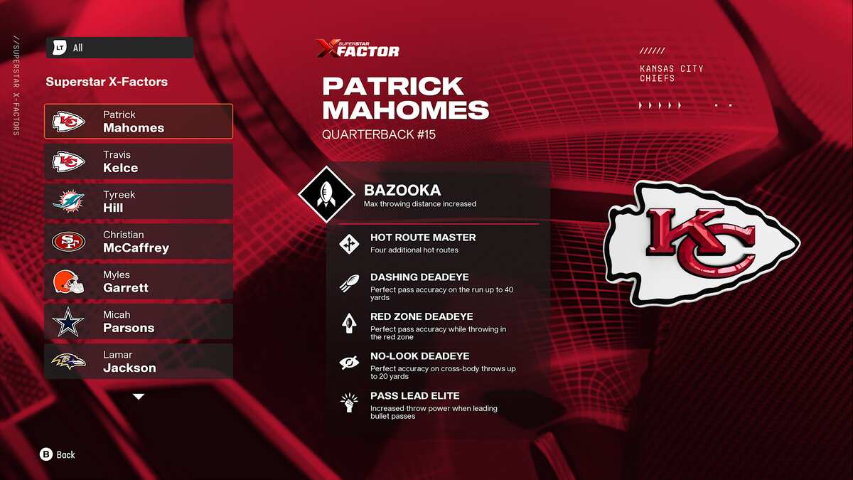 Madden 25 X-Factor abilities: The X-Factor and Superstar abilities of Patrick Mahomes in Madden 25.