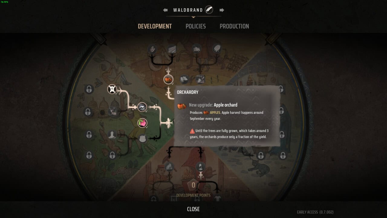 Manor Lords best developments: Orchardry upgrade in the tech tree.