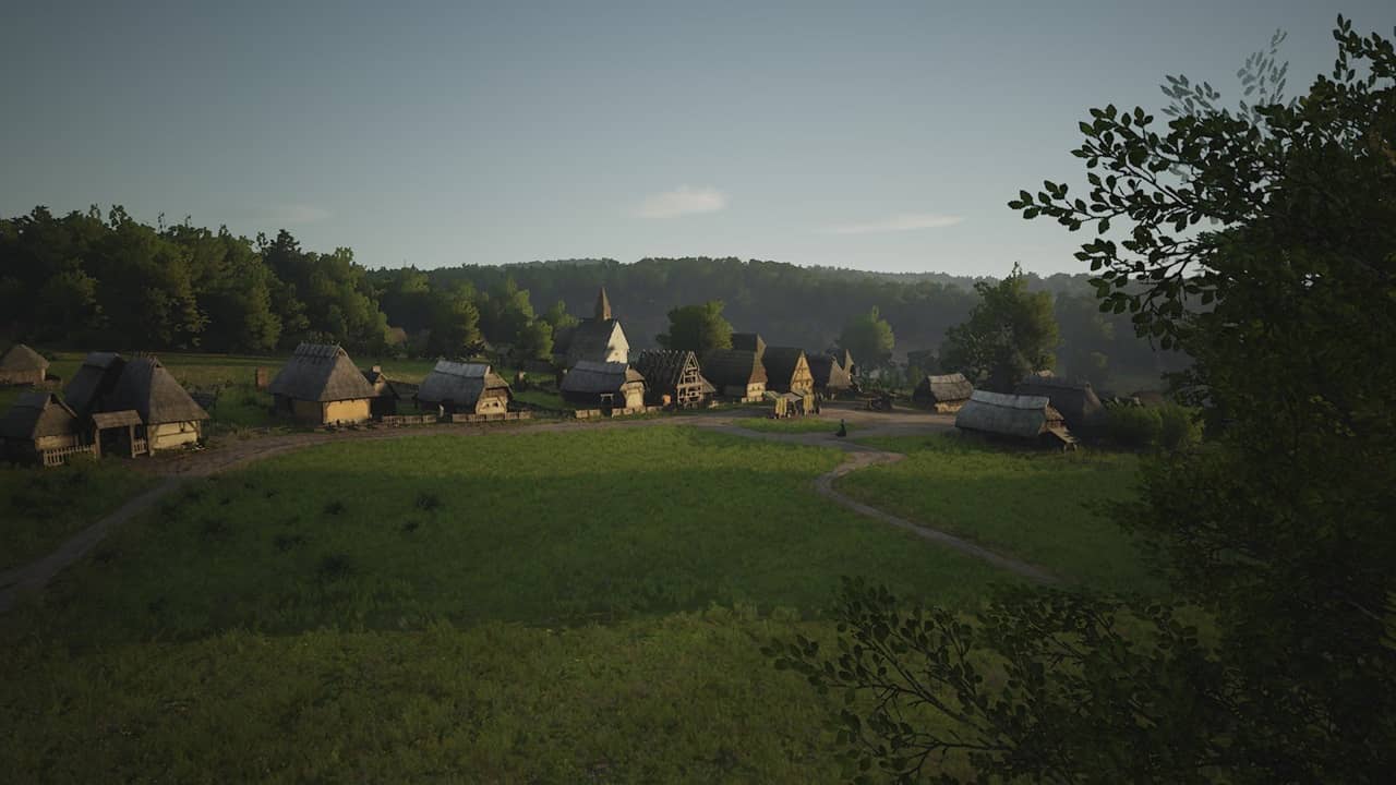 Manor Lords mods: A settlement near a forest. Image via Slavic Magic.