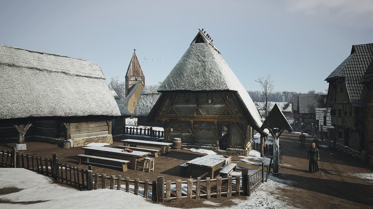 Manor Lords next update: A snow-covered building in the game. Image via Slavic Magic.