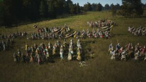 Manor Lords recruits missing: medieval army gathered in a field.