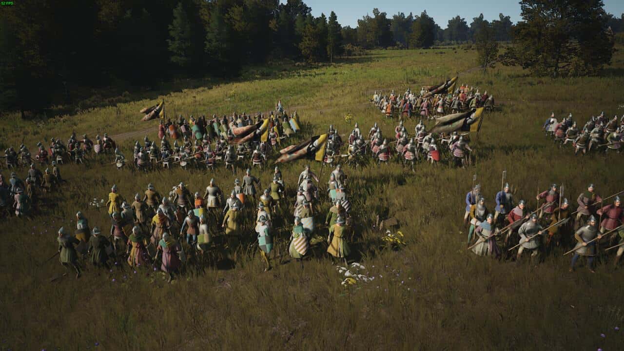 Manor Lords recruits missing: medieval army gathered in a field.