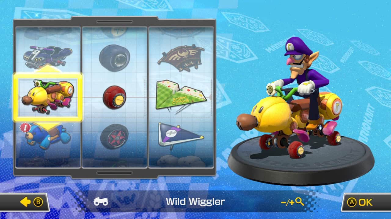 Mario Kart 8 best combos for 150cc: Waluigi using the Wiggler, Roller and Paper Glider.