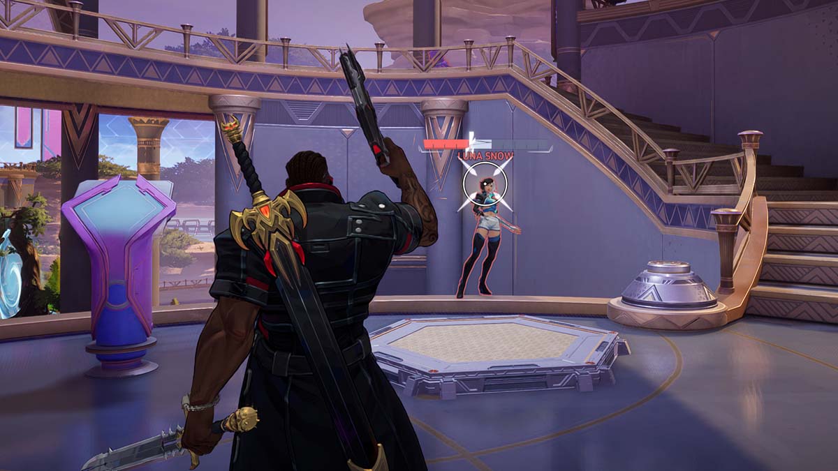 Blade shooting Luna Snow in the practice range in Marvel Rivals