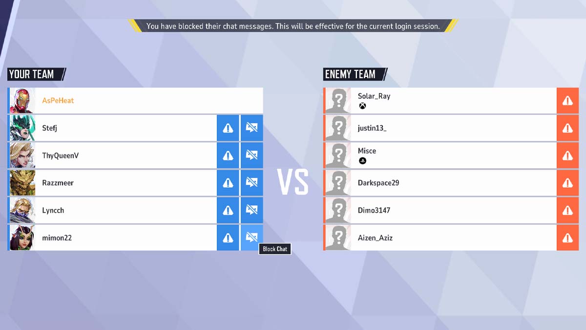 Blocking teammates in Marvel Rivals