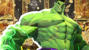 Marvel Rivals Hulk standing in front of falling money