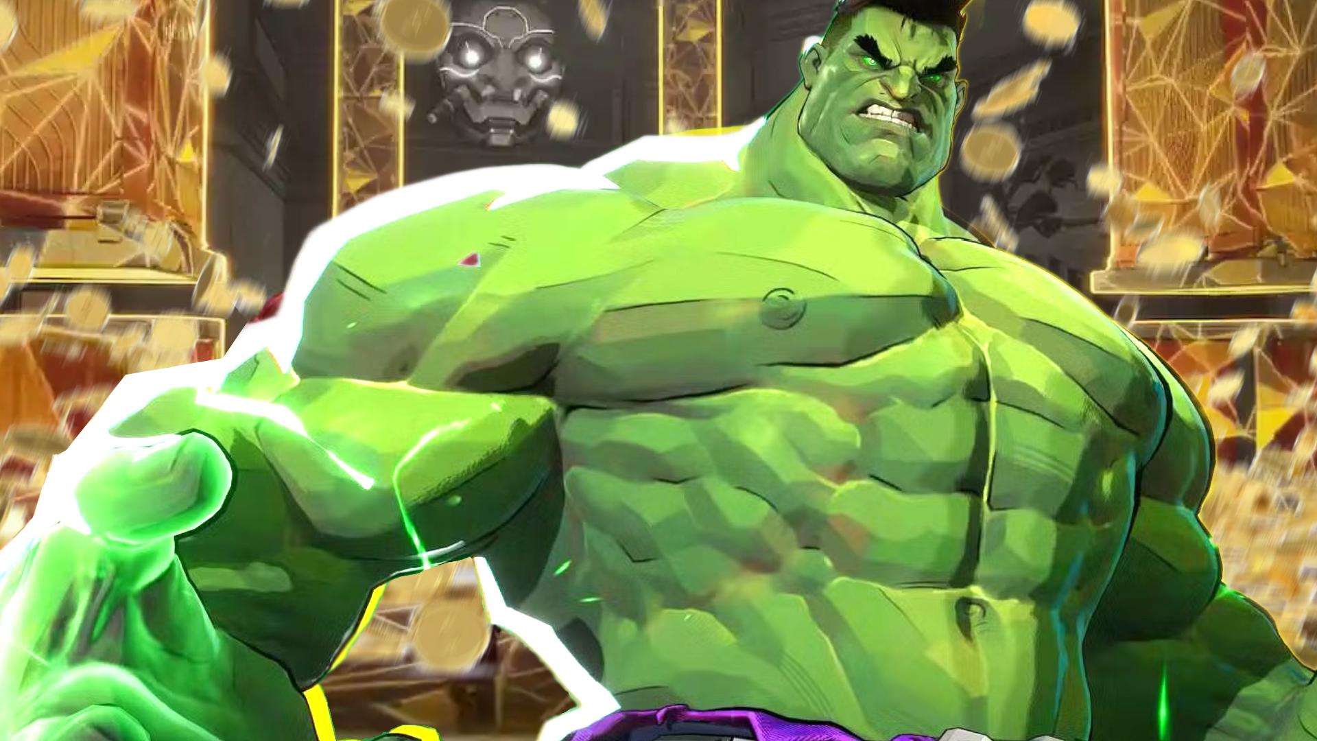 Marvel Rivals Hulk standing in front of falling money