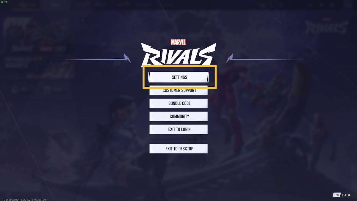 Marvel Rivals Crosshairs menu