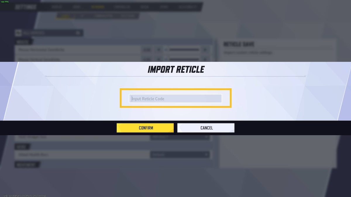 Marvel Rivals Crosshairs menu