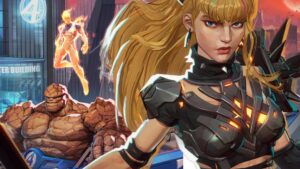 Marvel Rivals Magik standing in front of the Fantastic Four