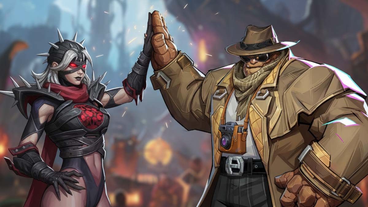 Invisible Woman and The Thing doing high five in Marvel Rivals