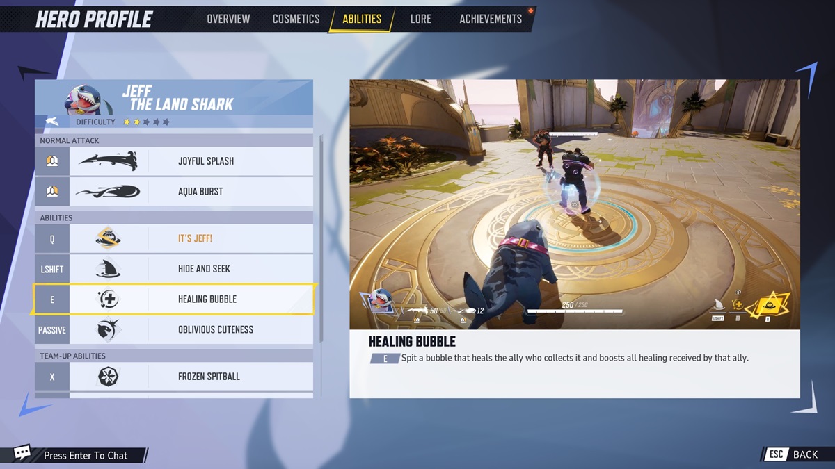 Jeff the Land Shark's Healing Bubble move in marvel Rivals.
