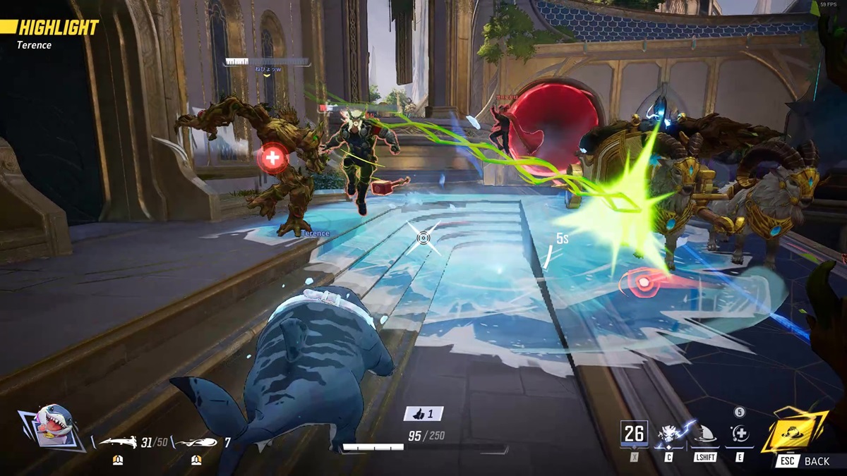 Jeff the Land Shark uses Aqua Burst with Luna Snow's buff in Marvel Rivals.