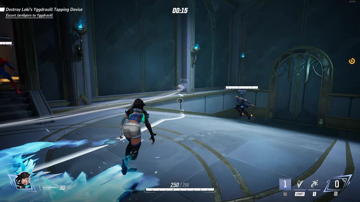 Luna Snow moves on ice in Marvel Rivals.