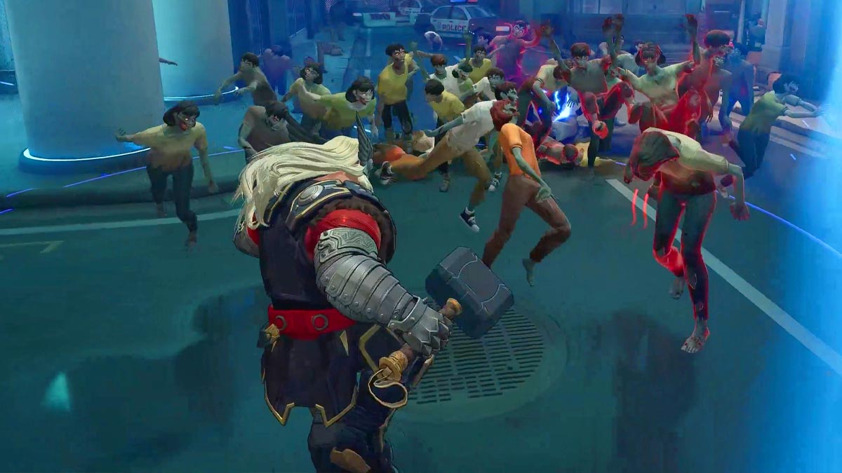 Thor fighting against zombies in Marvel Rivals PvE mode