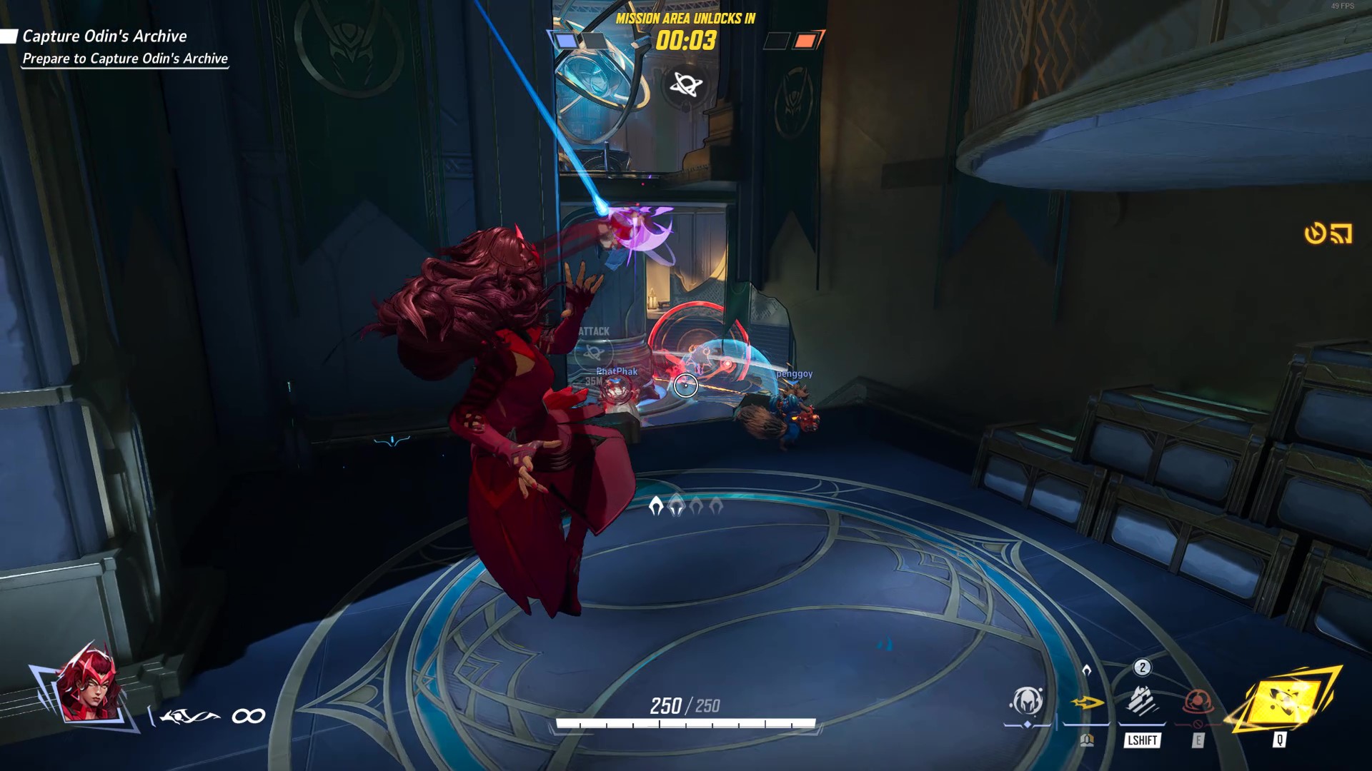 A player faces enemies as Scarlet Witch in Marvel Rivals.