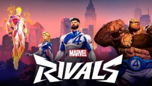 Image of the team Fantastic Four members in Marvel Rivals, including Invisible Woman, Human Torch, The Thing, and Mr Fantastic.