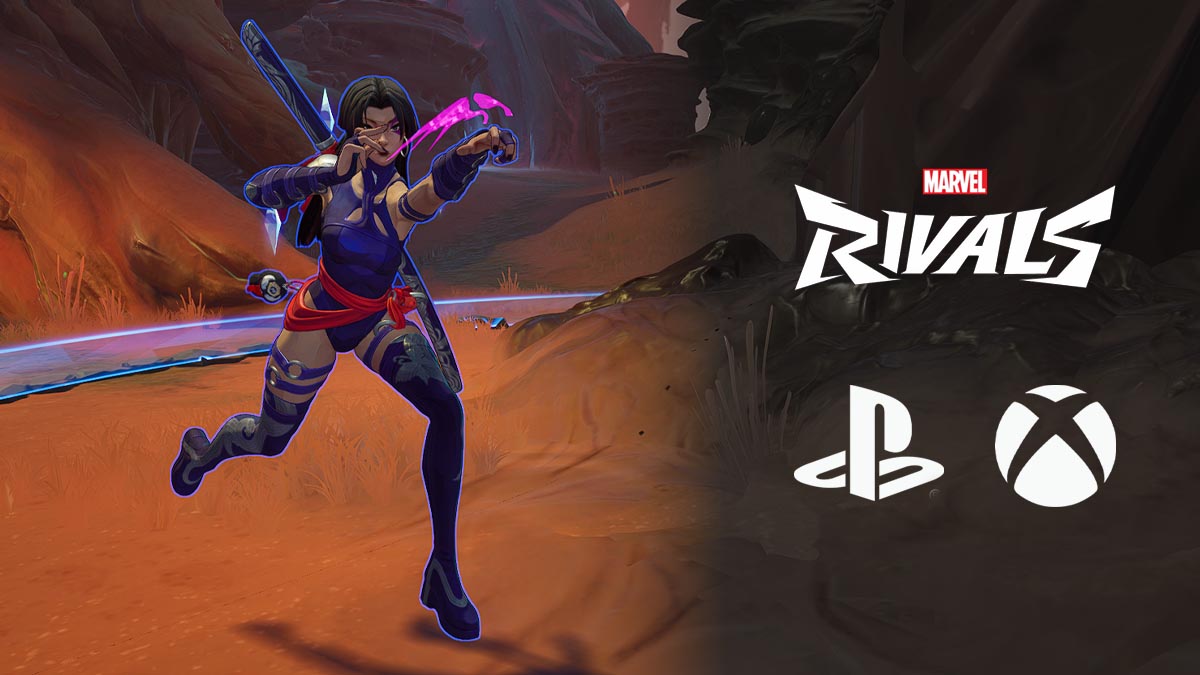 Psylocke in Marvel Rivals with console logos