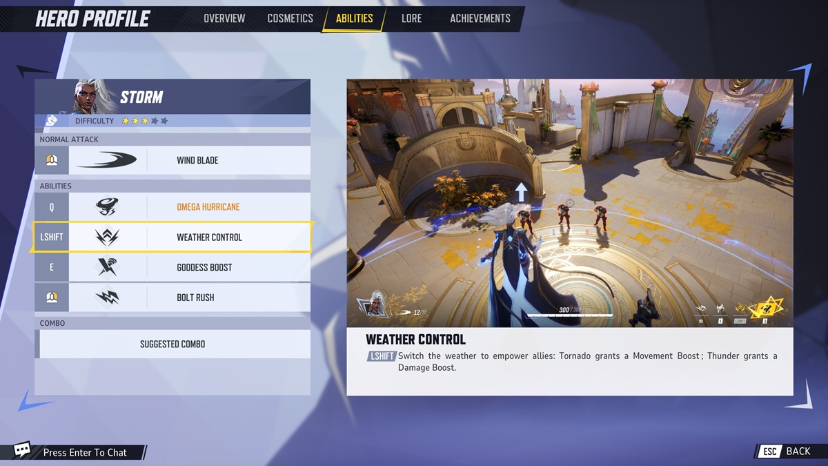 A player checks out the Weather Control move of Storm in Marvel Rivals.