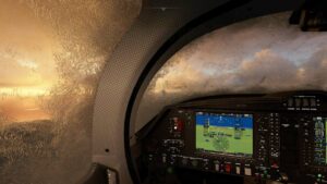 An incredible sunset view from the cockpit of a plane, enhanced for Meta Quest 3.