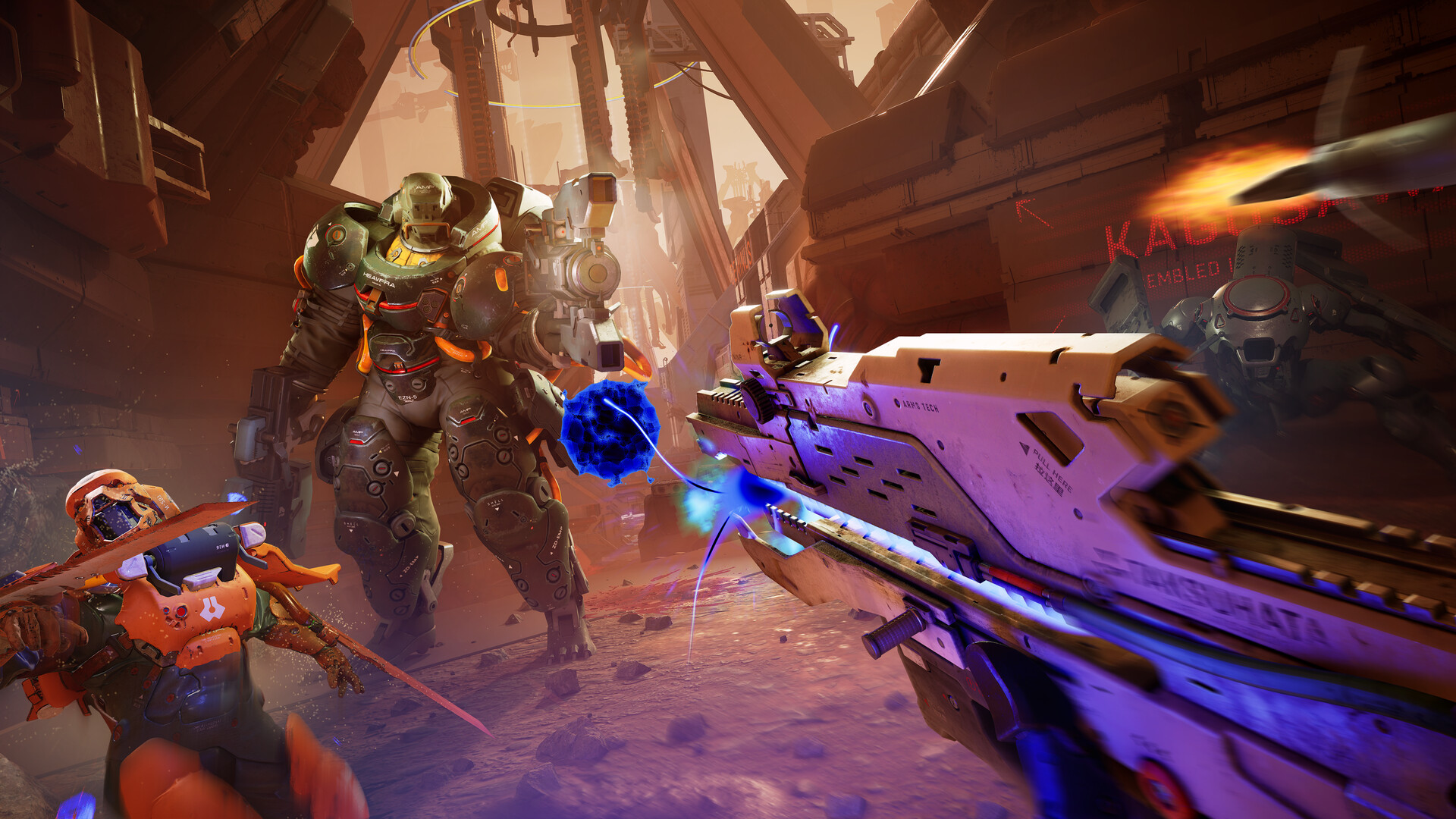 Metal Eden: first-person view of robots and a gun.