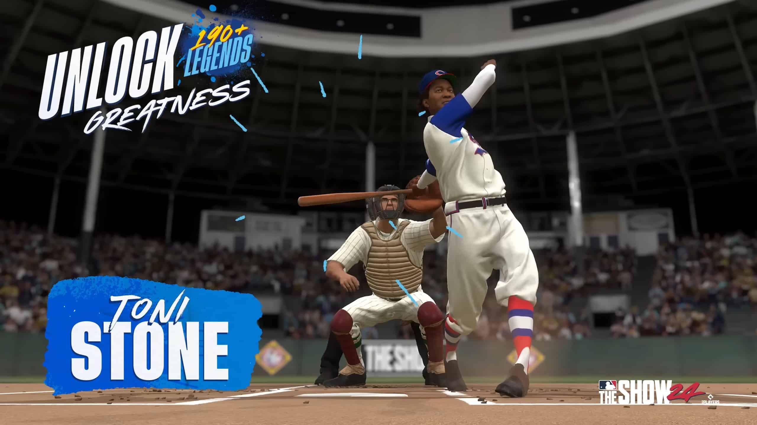 MLB The Show 24 new Legends: Toni Stone after hitting a ball.
