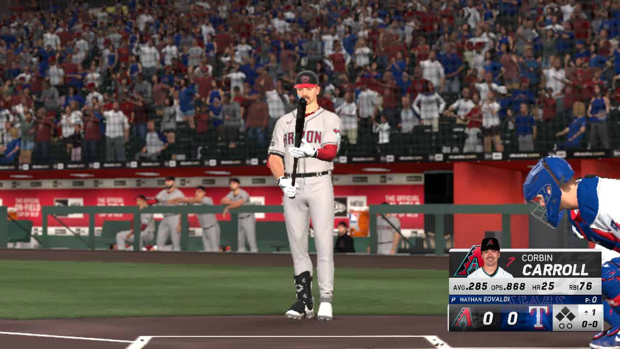 MLB The Show 24 trophy guide: Corbin Carrol preparing to bat for the Diamondbacks.
