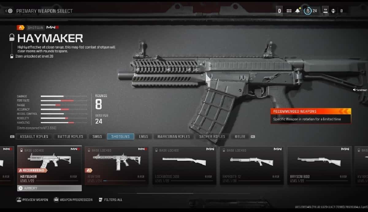 A screenshot showcasing the weapons in Call of Duty Black Ops 2, including the Haymaker.