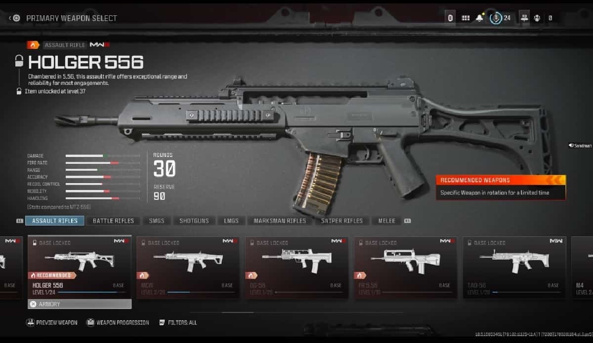A screenshot showcasing the Holger 556 loadout, one of the best weapons in Call of Duty Black Ops 2.