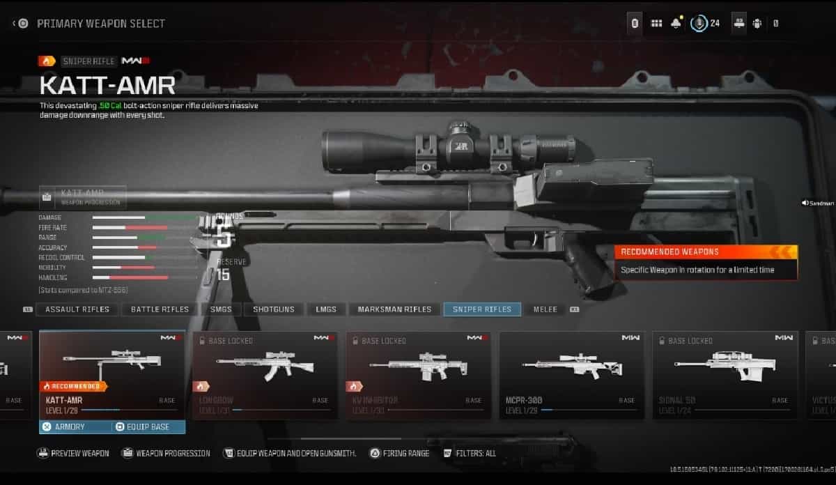 A screenshot of the diverse weapons arsenal in Call of Duty Black Ops 2, featuring the KATT-AMR loadout from MW3.