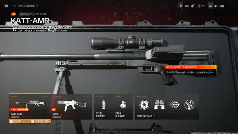 A screenshot of the KATT-AMR loadout in MW3, showcasing a powerful weapon in the popular video game.