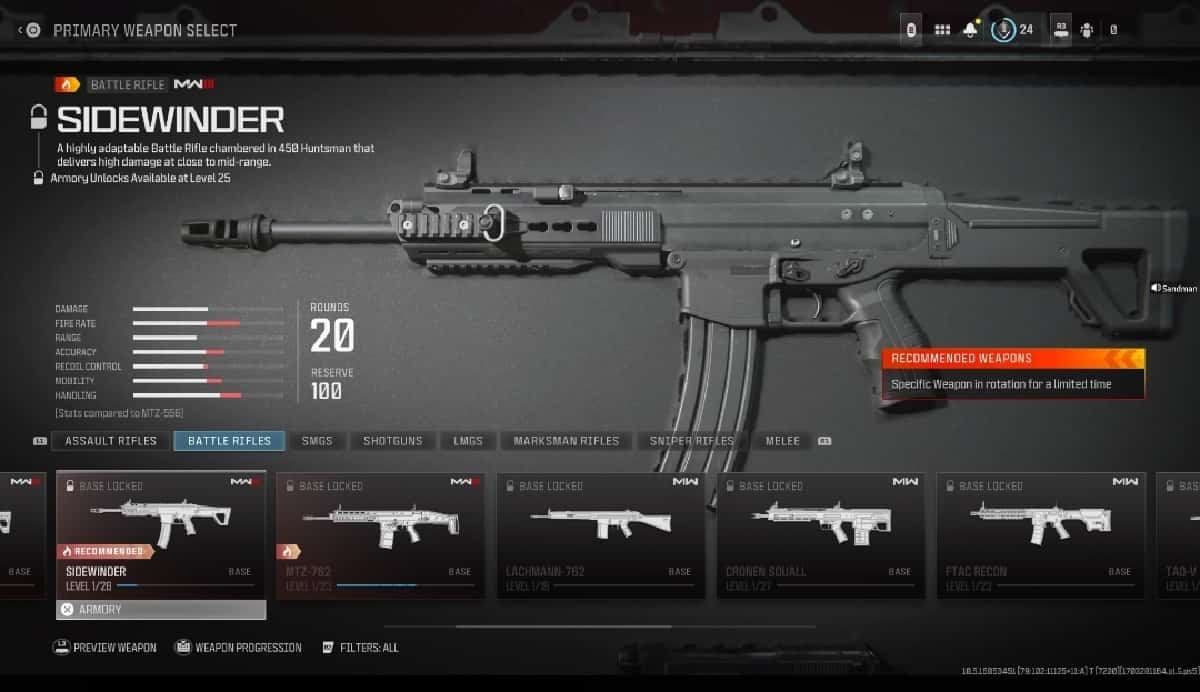 A thrilling screenshot of the weapons in Call of Duty Black Ops 2, featuring the Sidewinder loadout from MW3 and Warzone.