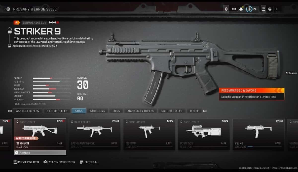 A screenshot featuring the Striker 9 weapon in Call of Duty Black Ops 3.