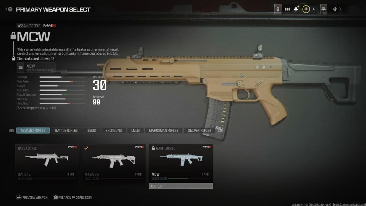 A screenshot of a weapon in a video game showcasing the MW3 best zombies loadout strategy.