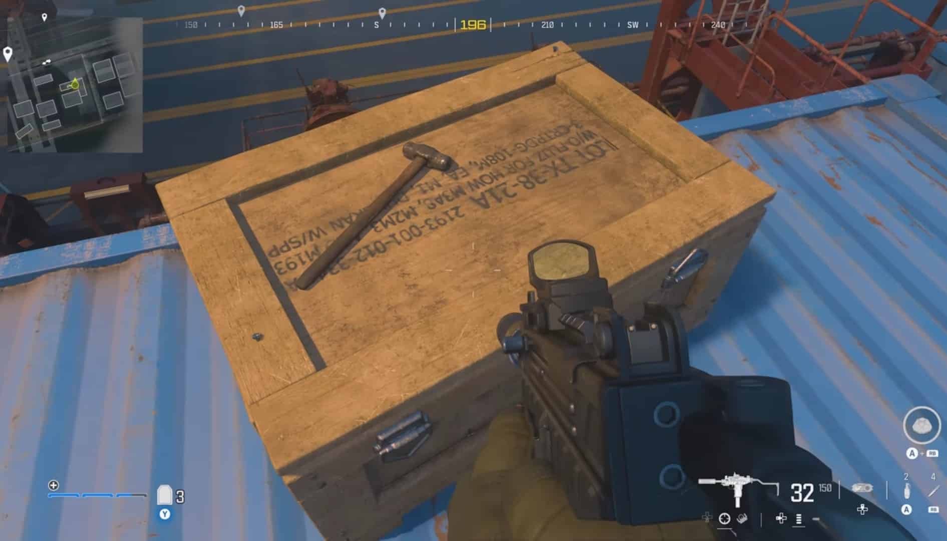 A gun with a hidden crate on top, showcasing MW3 campaign Easter eggs.