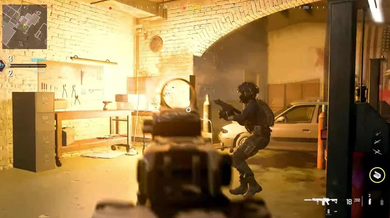A screenshot of a video game with a gun in it, featuring the best throwables in MW3 beta.