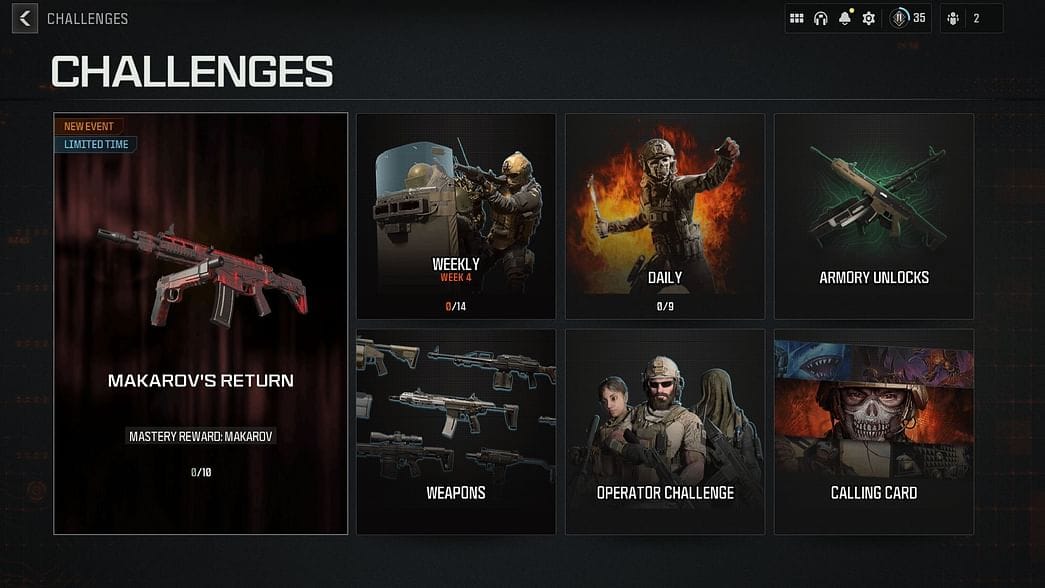 An image of the challenges screen in MW3.