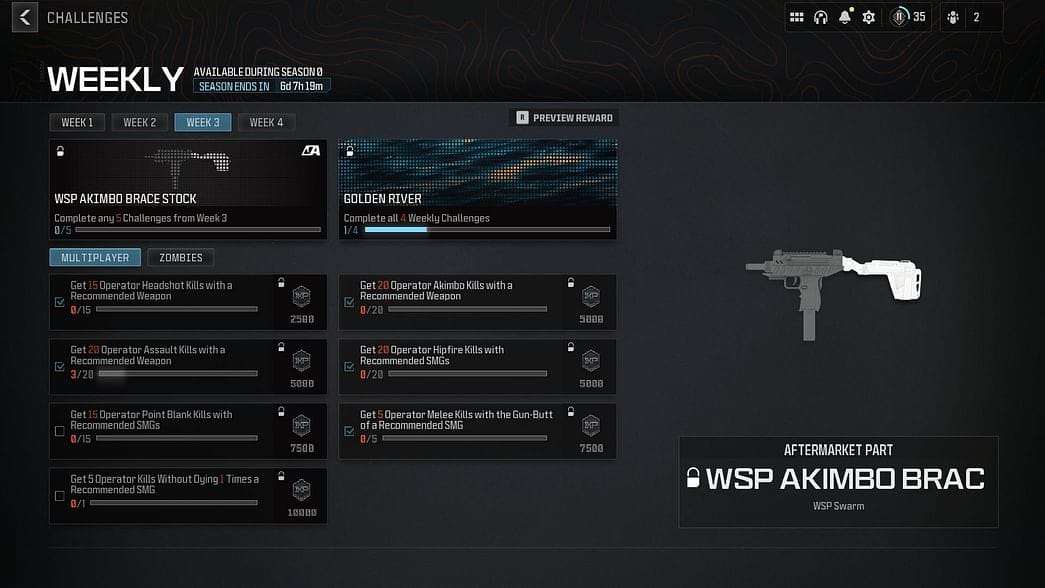 An image of a weekly challenge in MW3 with the Fury Kills requirement.
